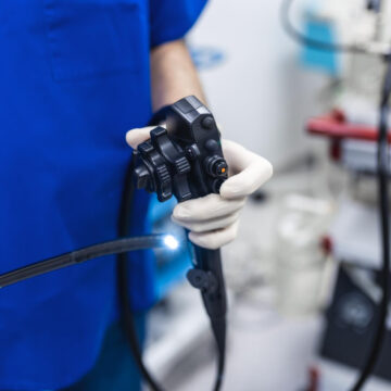 Endoscopy Hospital Doctor Holding Endoscope Before Gastroscopy Medical Examination